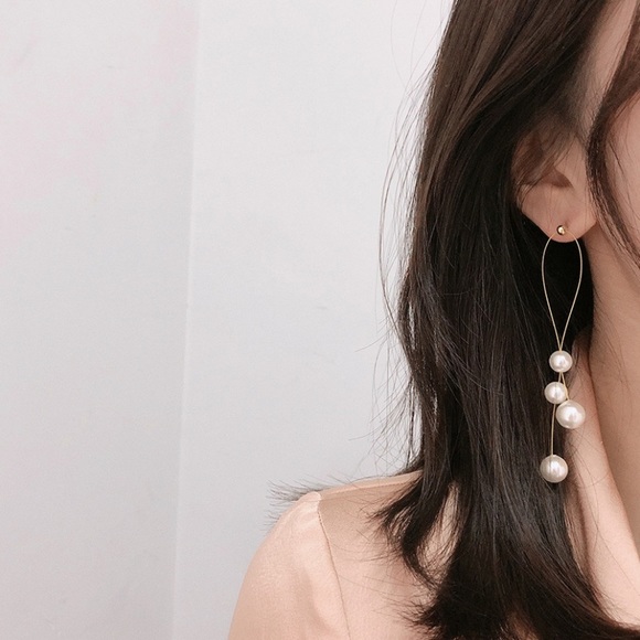 💙 Pearl Strings Earrings Sterling Silver - Picture 3 of 16